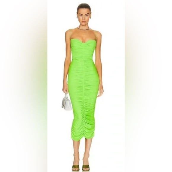 Alex Perry Everett Ruched Maxi Dress in Green Apple - Picture 1 of 16